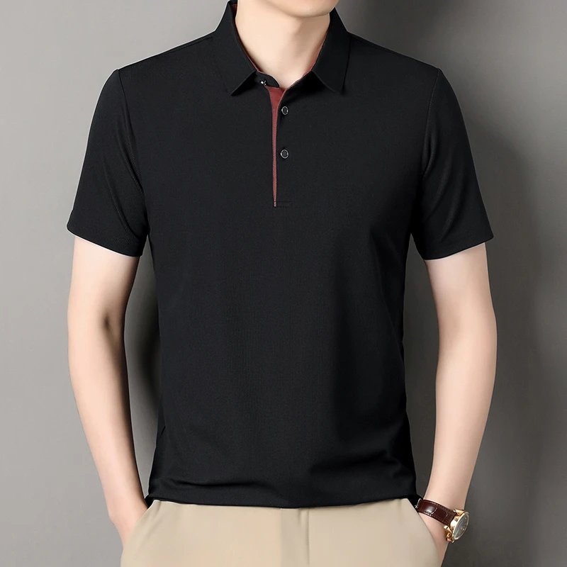 2025 New Men's Business Casual Short Sleeved Shirt Solid Color Polo Shirt Fashionable Breathable Comfortable Versatile Top