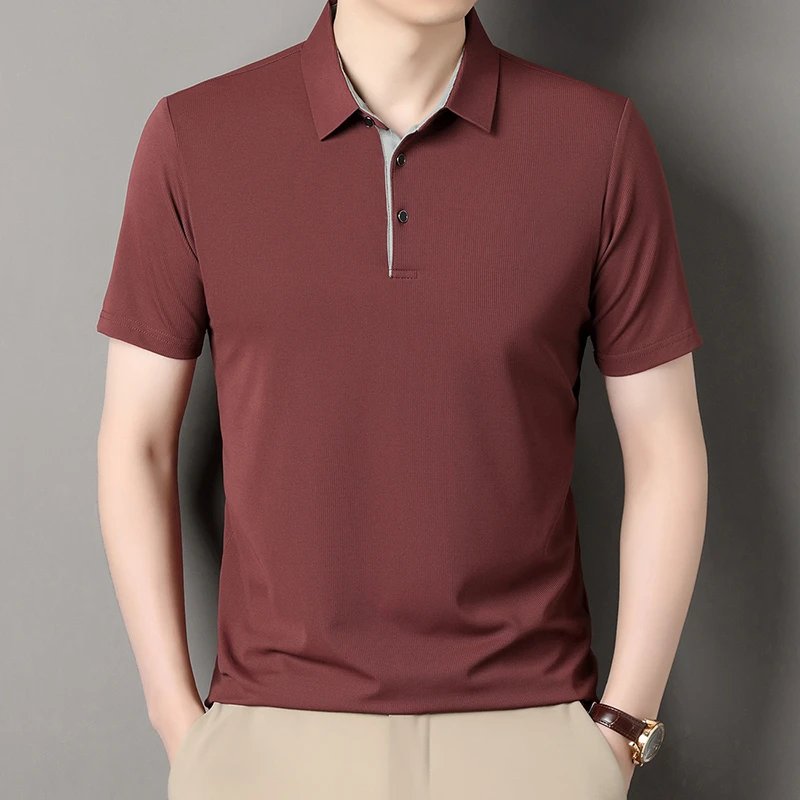 2025 New Men's Business Casual Short Sleeved Shirt Solid Color Polo Shirt Fashionable Breathable Comfortable Versatile Top