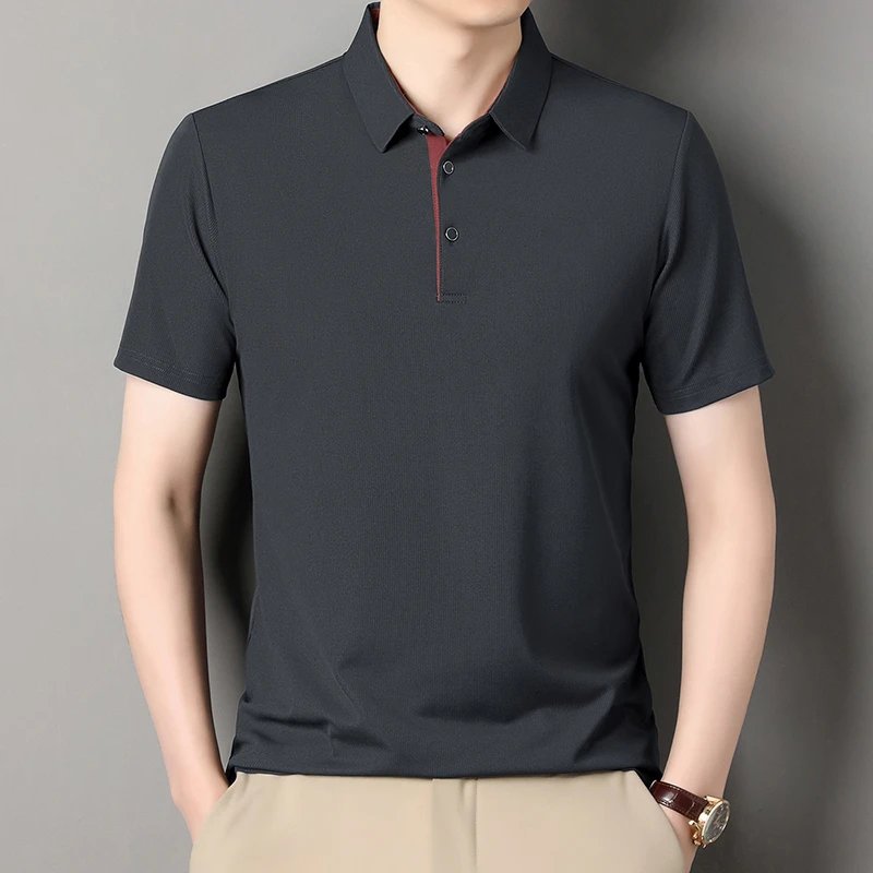 2025 New Men's Business Casual Short Sleeved Shirt Solid Color Polo Shirt Fashionable Breathable Comfortable Versatile Top