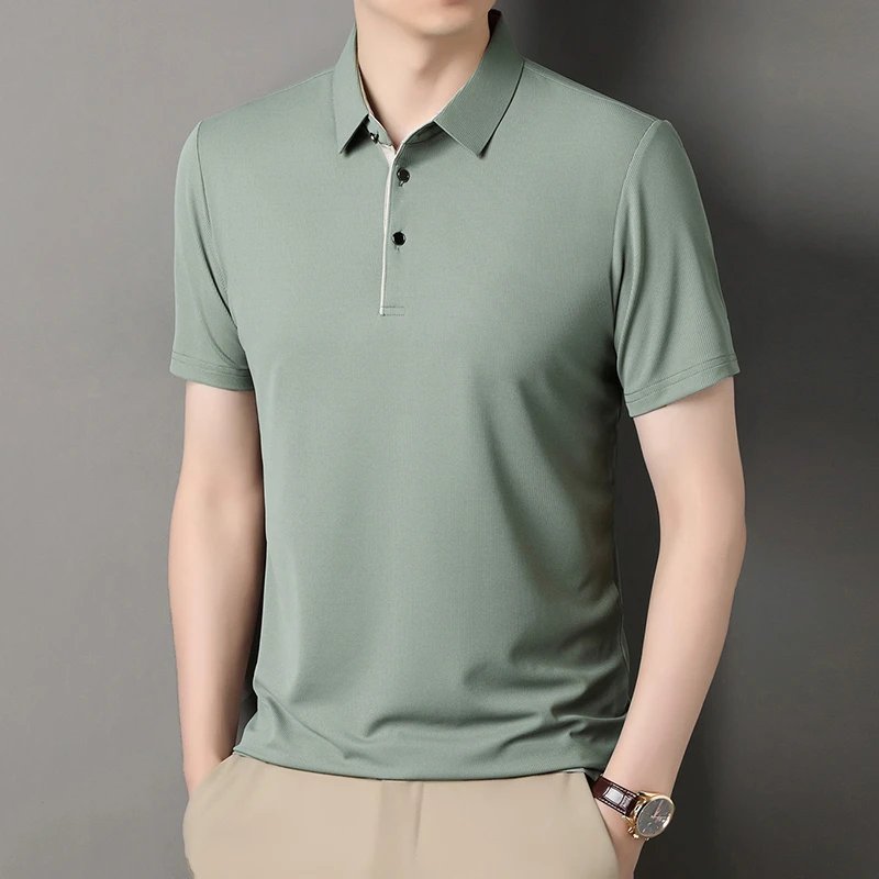 2025 New Men's Business Casual Short Sleeved Shirt Solid Color Polo Shirt Fashionable Breathable Comfortable Versatile Top