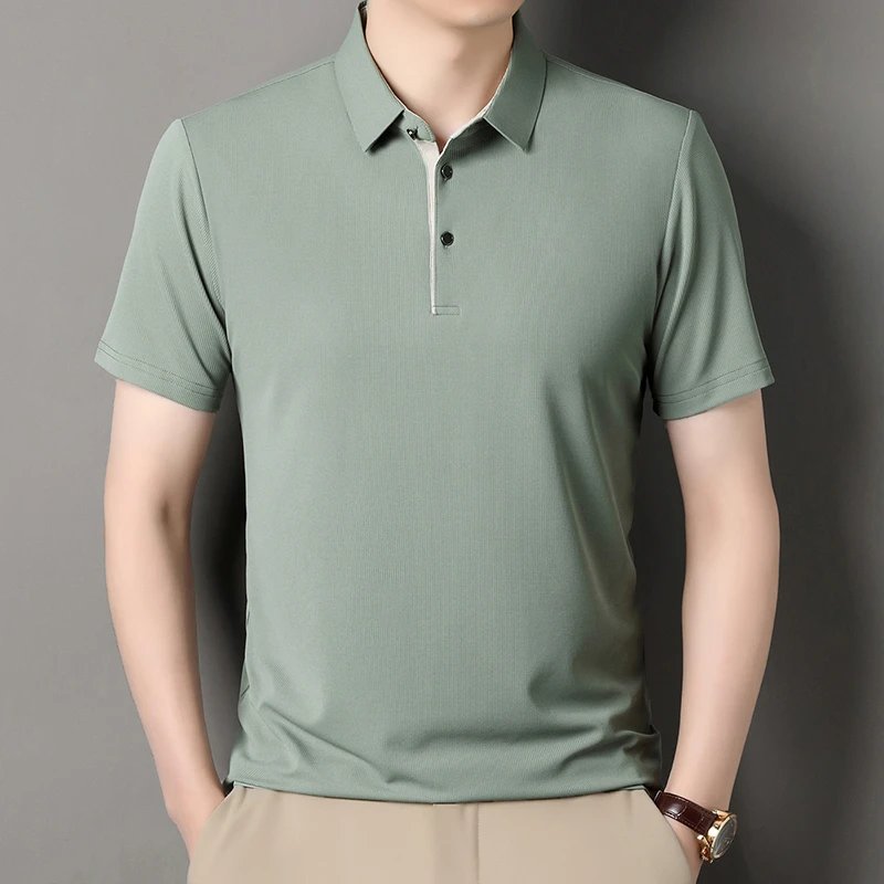 2025 New Men's Business Casual Short Sleeved Shirt Solid Color Polo Shirt Fashionable Breathable Comfortable Versatile Top
