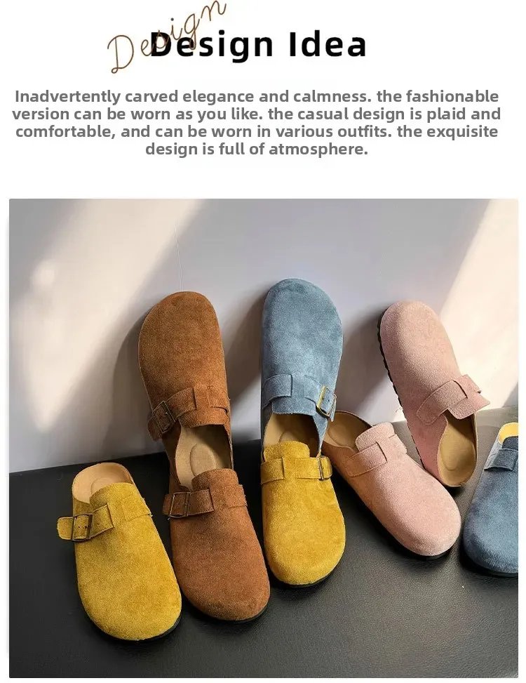 Large Size Roman Style Flat Bottom Sandals Women's Spring Summer Slip-On Shoes with Belt Buckle Velvet Material Leisure Footwear