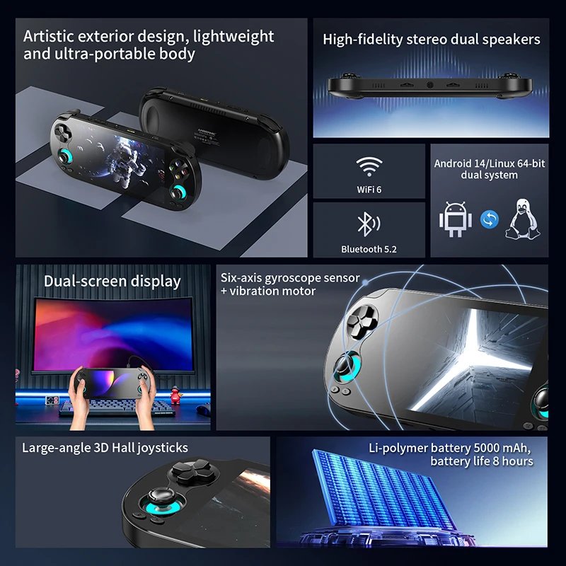 RG VITA / RGVITA Pro Handheld Game Console 5.46'' IPS Touchscreen 5000mAh Video Gaming Player Supports AI Streaming