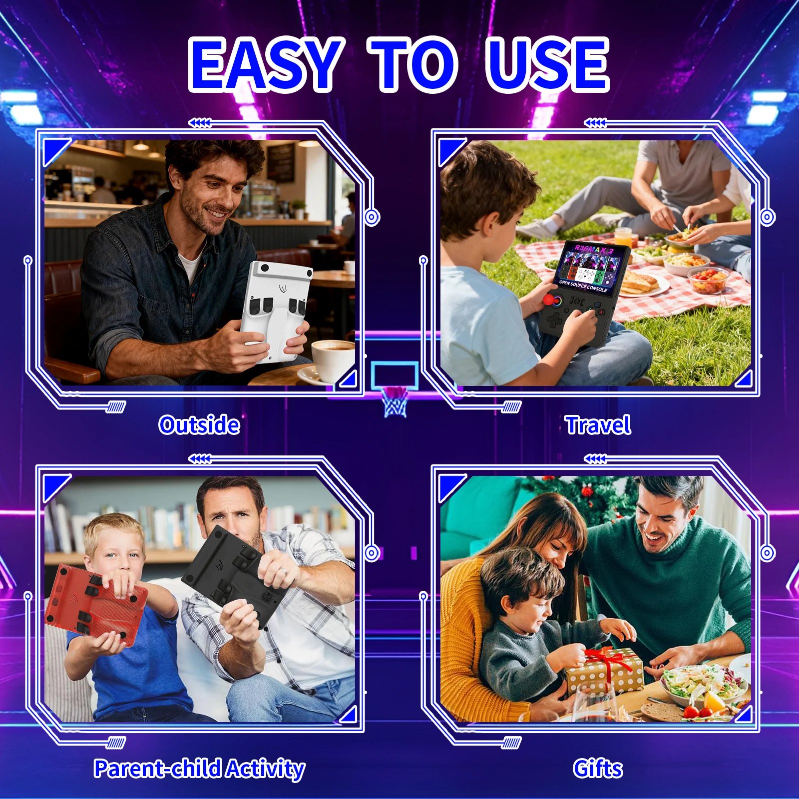 R36 Max2 Retro Handheld Game Console Linux System 4.5 Inch IPS Screen 64G/128G Portable Pocket Player Built-in 18000+ Games