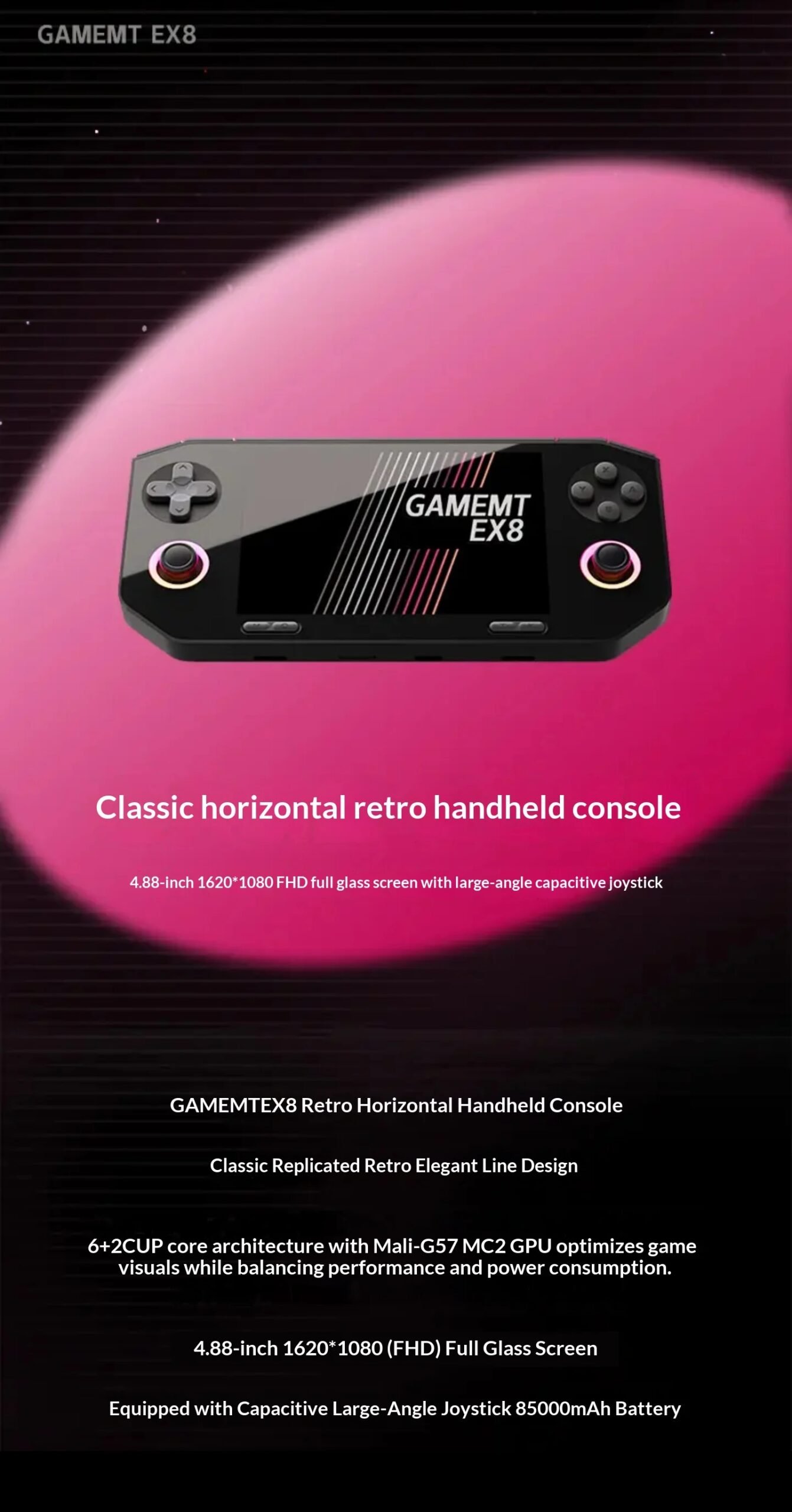 GameMT EX8 Game Console TMR Joystick Open Source 4.88”1620 * 1080 HFD Glass Screen Retro Handheld Game Consoles Portable Gifts