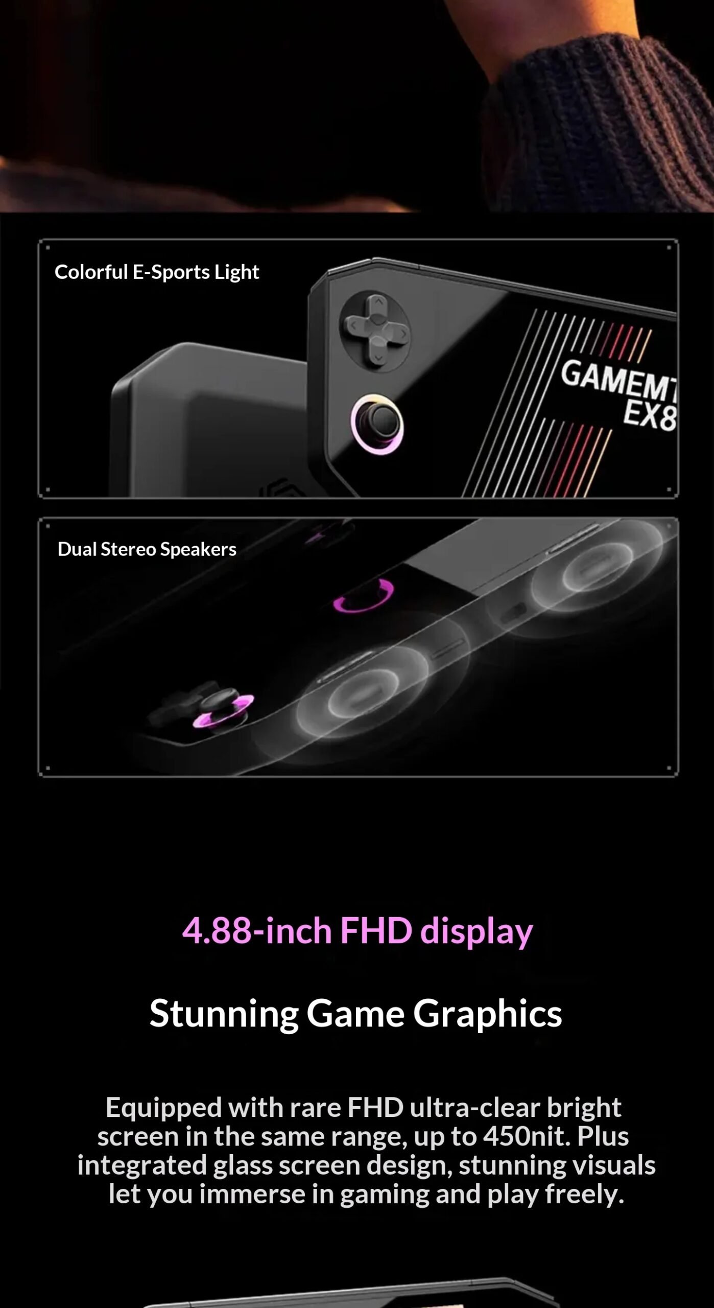 GameMT EX8 Game Console TMR Joystick Open Source 4.88”1620 * 1080 HFD Glass Screen Retro Handheld Game Consoles Portable Gifts