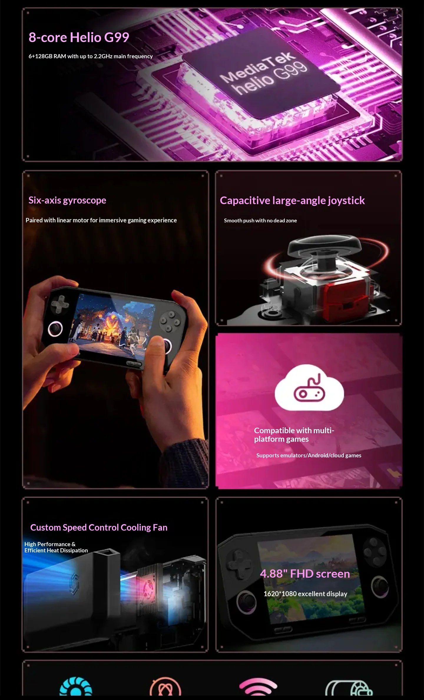 GameMT EX8 Game Console TMR Joystick Open Source 4.88”1620 * 1080 HFD Glass Screen Retro Handheld Game Consoles Portable Gifts