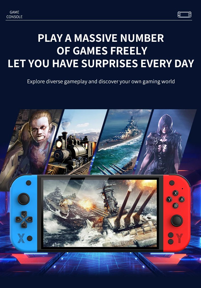 G90 Handhled Video Gaming Console 7 Inch Screen 64GB/128GB Retro TV Game Player Suitable for PSP/PS1 Support 30+ Simulators Gift