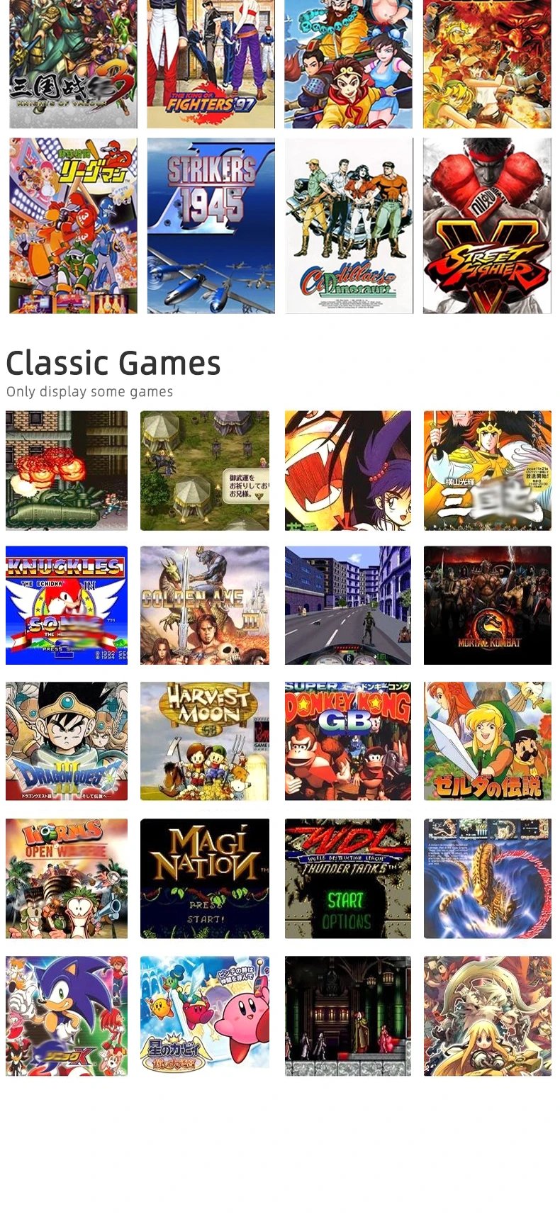 Portable video game console, 256GB storage, 7-inch IPS screen, supports PS1 and CPS2 retro games, compatible with 30+ emulators.