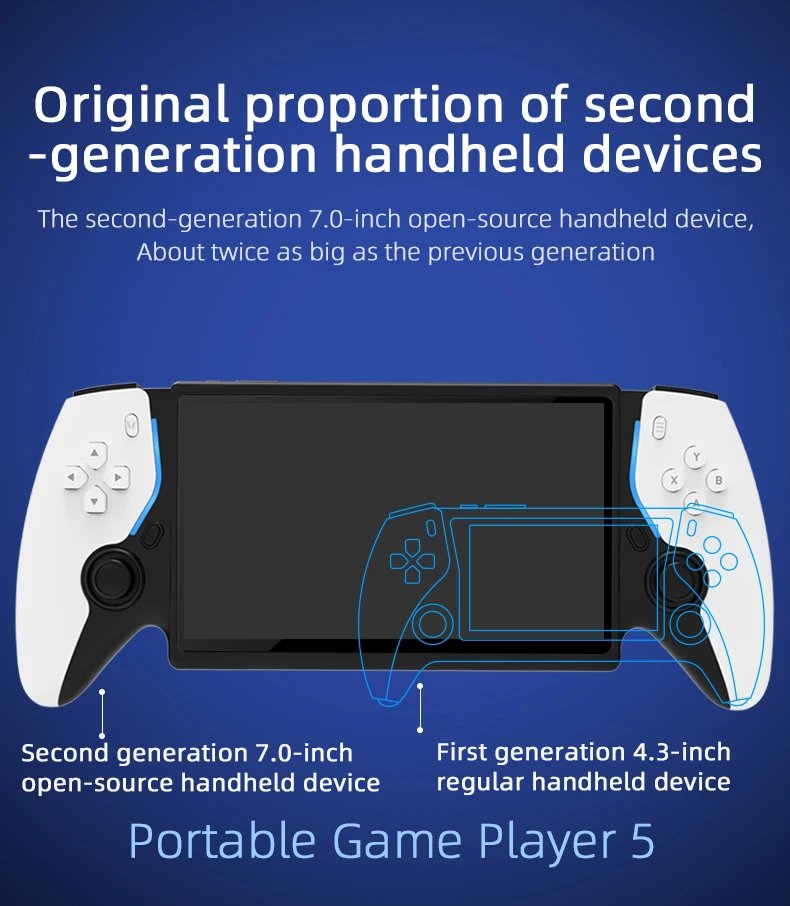 Portable video game console, 256GB storage, 7-inch IPS screen, supports PS1 and CPS2 retro games, compatible with 30+ emulators.