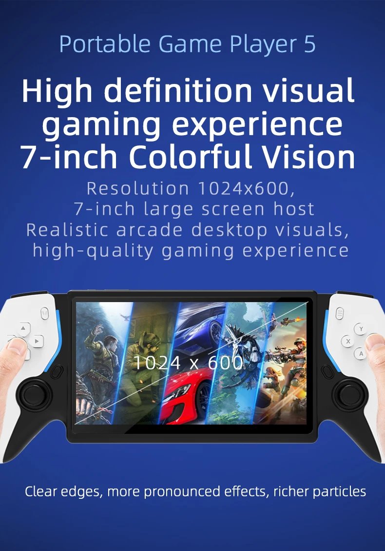 Portable video game console, 256GB storage, 7-inch IPS screen, supports PS1 and CPS2 retro games, compatible with 30+ emulators.