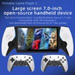 Portable video game console, 256GB storage, 7-inch IPS screen, supports PS1 and CPS2 retro games, compatible with 30+ emulators.