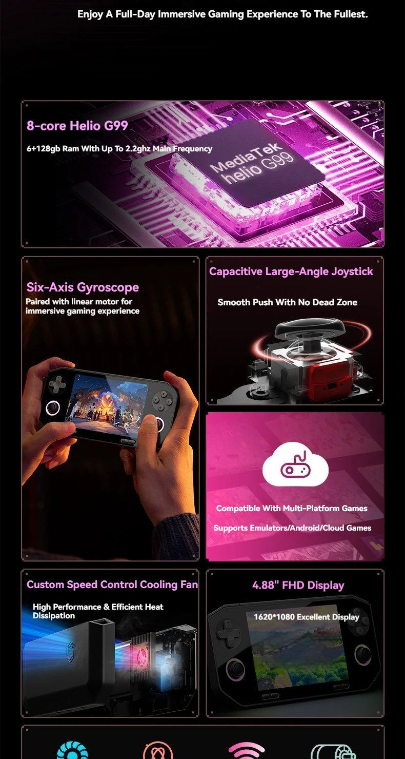 2026 new GameMT EX8 Android Handheld Game Console 4.88 Inch 1080P HD Touchscreen 6GB 128GB 5000mAh Battery Game Console