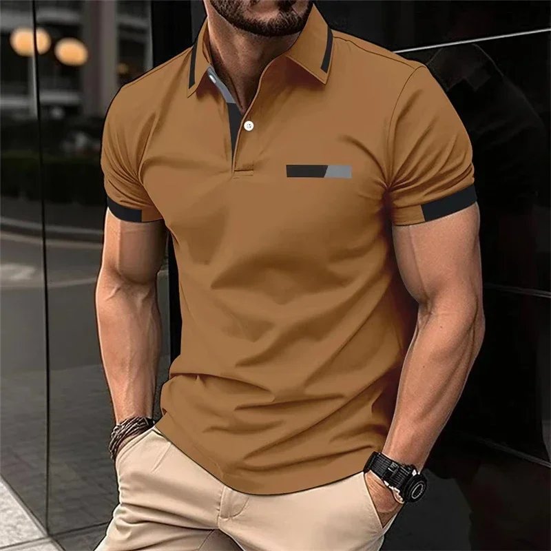 Men's Fitness Casual Sports T-shirt Gym Running Sports Elastic Short-sleeved Polo Shirt Lapel Top Men's Slim Fit T-shirt