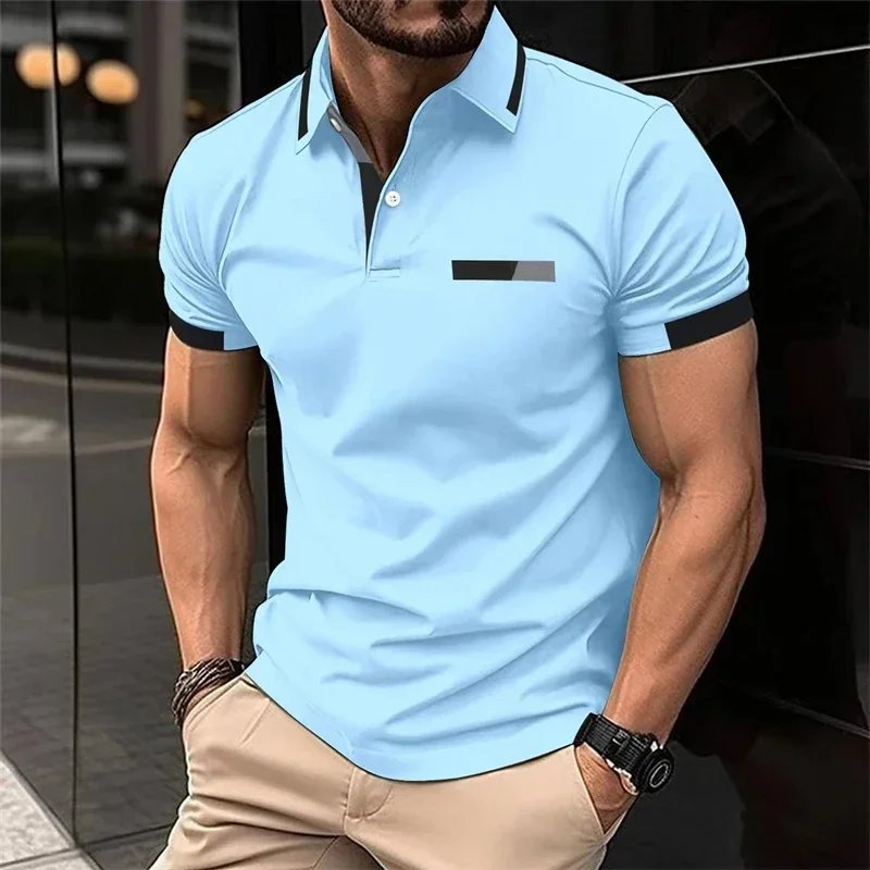 Men's Fitness Casual Sports T-shirt Gym Running Sports Elastic Short-sleeved Polo Shirt Lapel Top Men's Slim Fit T-shirt