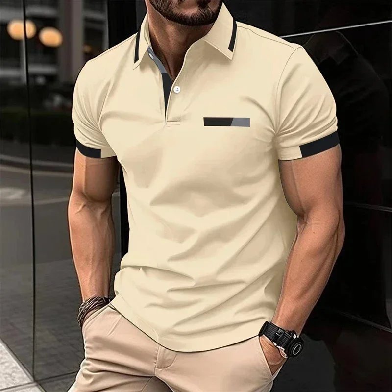 Men's Fitness Casual Sports T-shirt Gym Running Sports Elastic Short-sleeved Polo Shirt Lapel Top Men's Slim Fit T-shirt