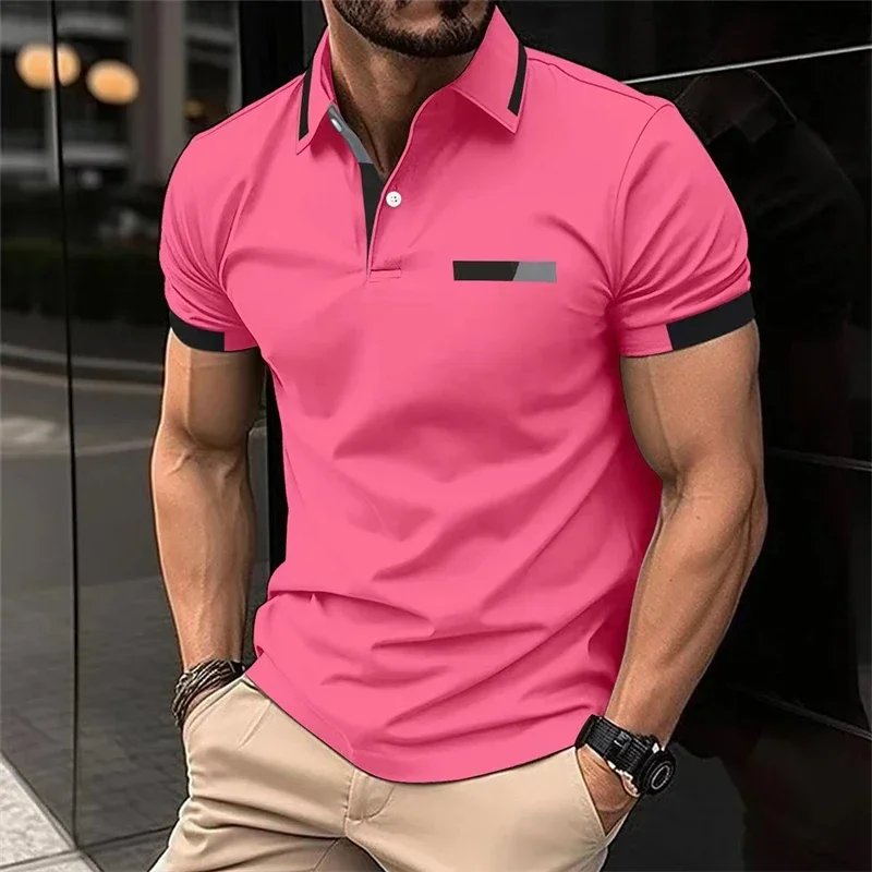 Men's Fitness Casual Sports T-shirt Gym Running Sports Elastic Short-sleeved Polo Shirt Lapel Top Men's Slim Fit T-shirt
