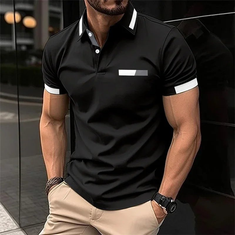Men's Fitness Casual Sports T-shirt Gym Running Sports Elastic Short-sleeved Polo Shirt Lapel Top Men's Slim Fit T-shirt