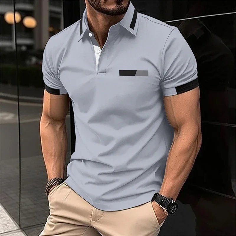 Men's Fitness Casual Sports T-shirt Gym Running Sports Elastic Short-sleeved Polo Shirt Lapel Top Men's Slim Fit T-shirt