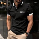 Men's Fitness Casual Sports T-shirt Gym Running Sports Elastic Short-sleeved Polo Shirt Lapel Top Men's Slim Fit T-shirt - Image 3