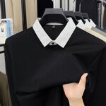2025 New Men's Fake Two Piece Polo Shirt Casual Fashion Long Sleeve Collar T-shirt Versatile Top - Image 2