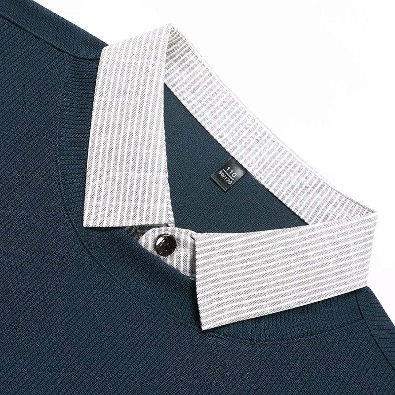 2025 New Men's Fake Two Piece Polo Shirt Casual Fashion Long Sleeve Collar T-shirt Versatile Top