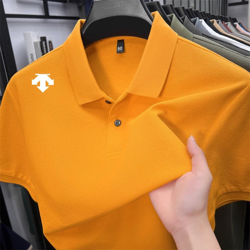 cotton100% men's summer luxury brand polo shirt lapel geometric printing short sleeves t-shirt outdoor leisure men clothing tops