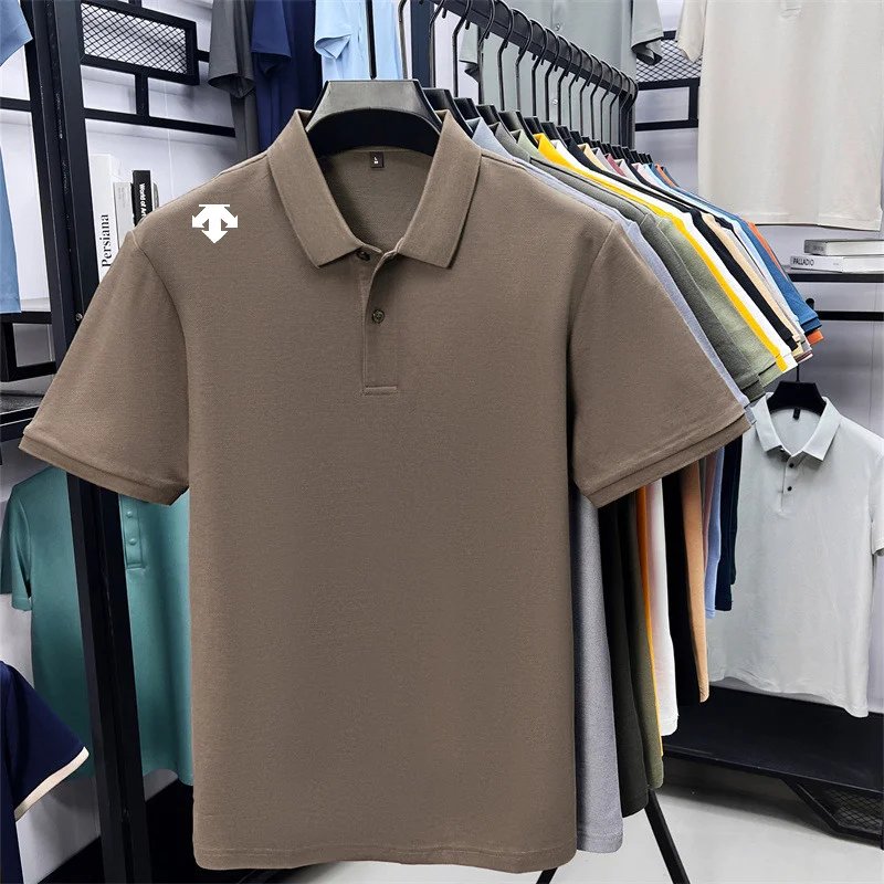 cotton100% men's summer luxury brand polo shirt lapel geometric printing short sleeves t-shirt outdoor leisure men clothing tops
