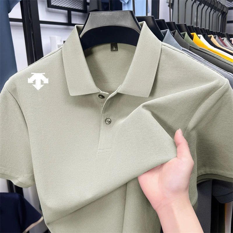 cotton100% men's summer luxury brand polo shirt lapel geometric printing short sleeves t-shirt outdoor leisure men clothing tops