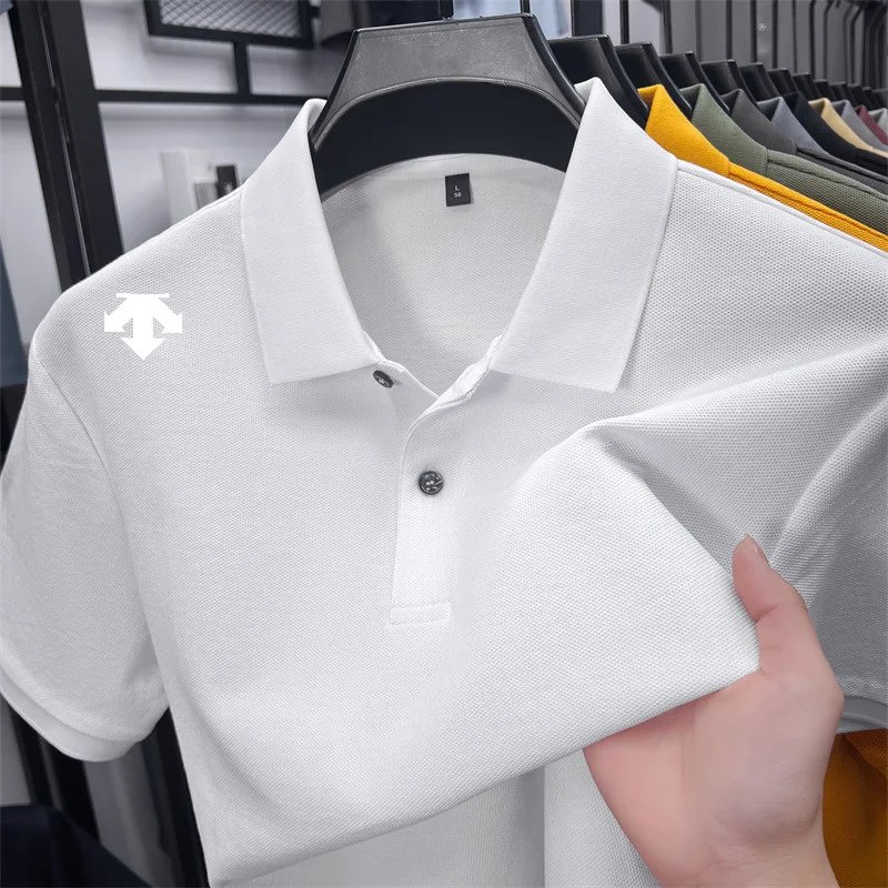 cotton100% men's summer luxury brand polo shirt lapel geometric printing short sleeves t-shirt outdoor leisure men clothing tops