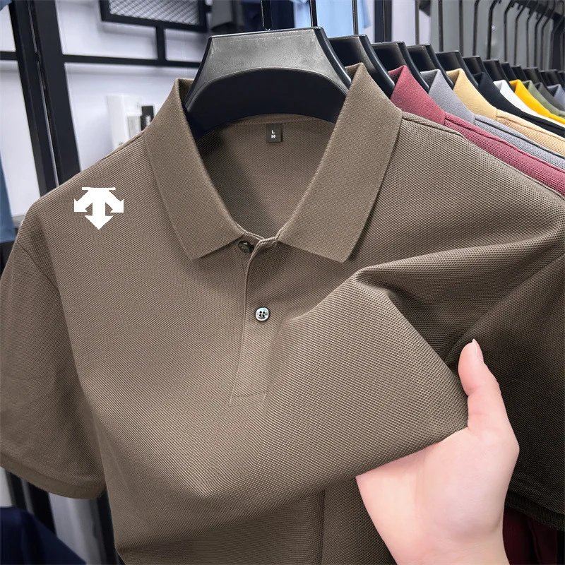 cotton100% men's summer luxury brand polo shirt lapel geometric printing short sleeves t-shirt outdoor leisure men clothing tops