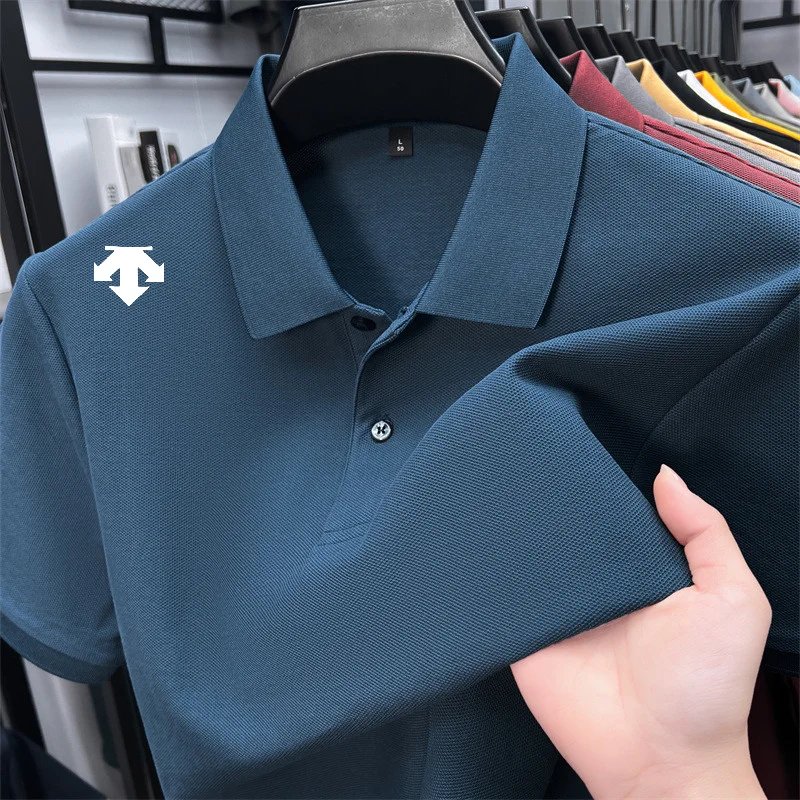cotton100% men's summer luxury brand polo shirt lapel geometric printing short sleeves t-shirt outdoor leisure men clothing tops