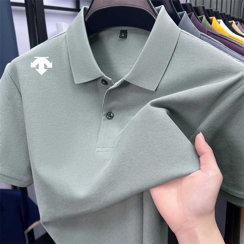 cotton100% men's summer luxury brand polo shirt lapel geometric printing short sleeves t-shirt outdoor leisure men clothing tops