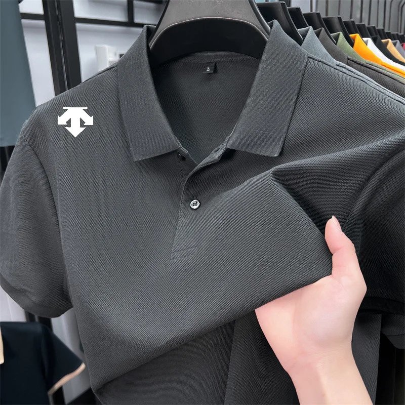 cotton100% men's summer luxury brand polo shirt lapel geometric printing short sleeves t-shirt outdoor leisure men clothing tops