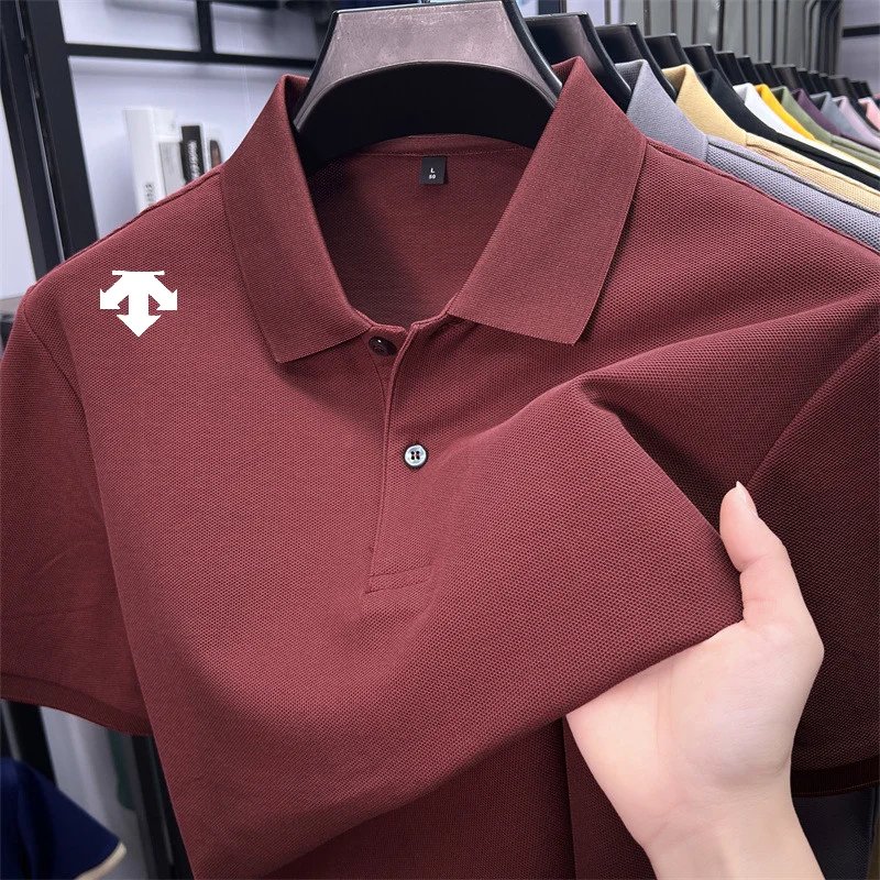 cotton100% men's summer luxury brand polo shirt lapel geometric printing short sleeves t-shirt outdoor leisure men clothing tops
