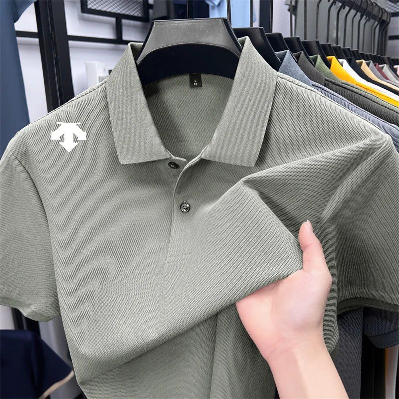 cotton100% men's summer luxury brand polo shirt lapel geometric printing short sleeves t-shirt outdoor leisure men clothing tops