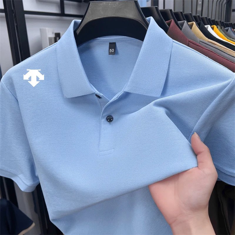 cotton100% men's summer luxury brand polo shirt lapel geometric printing short sleeves t-shirt outdoor leisure men clothing tops