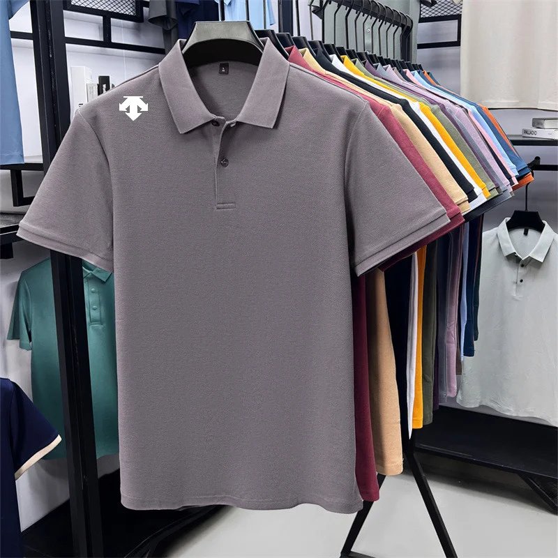 cotton100% men's summer luxury brand polo shirt lapel geometric printing short sleeves t-shirt outdoor leisure men clothing tops