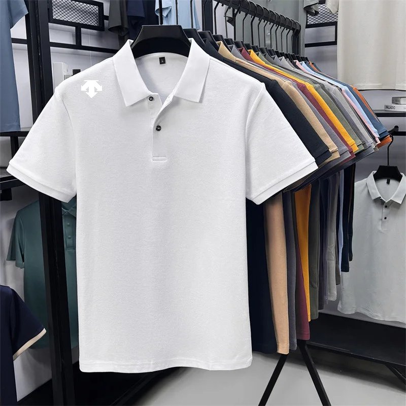 cotton100% men's summer luxury brand polo shirt lapel geometric printing short sleeves t-shirt outdoor leisure men clothing tops