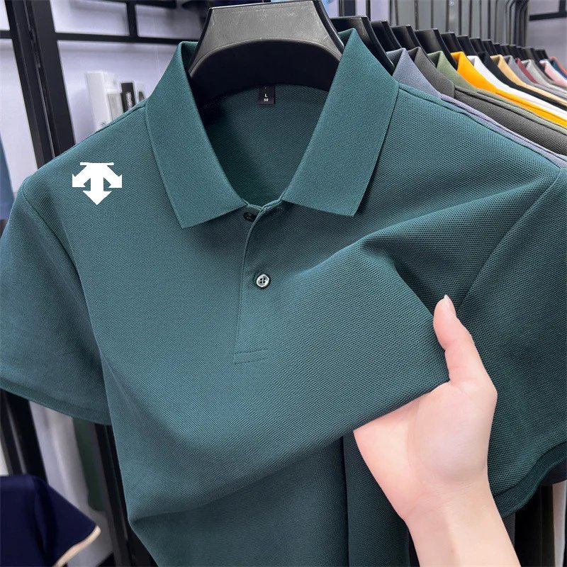 cotton100% men's summer luxury brand polo shirt lapel geometric printing short sleeves t-shirt outdoor leisure men clothing tops