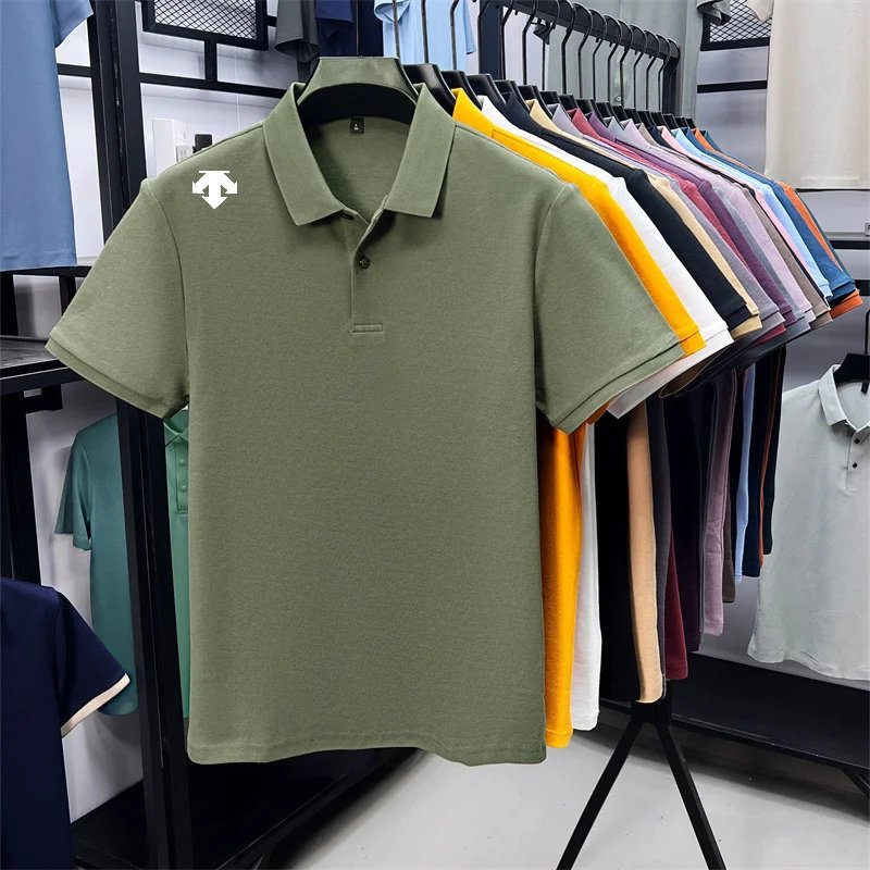 cotton100% men's summer luxury brand polo shirt lapel geometric printing short sleeves t-shirt outdoor leisure men clothing tops