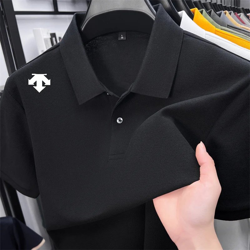 cotton100% men's summer luxury brand polo shirt lapel geometric printing short sleeves t-shirt outdoor leisure men clothing tops