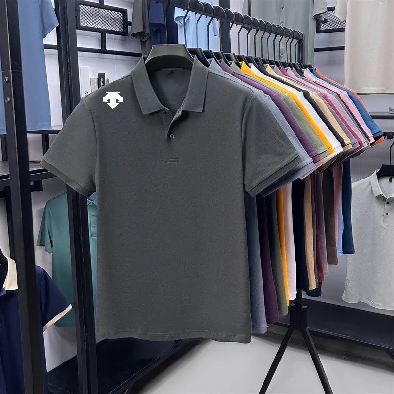 cotton100% men's summer luxury brand polo shirt lapel geometric printing short sleeves t-shirt outdoor leisure men clothing tops