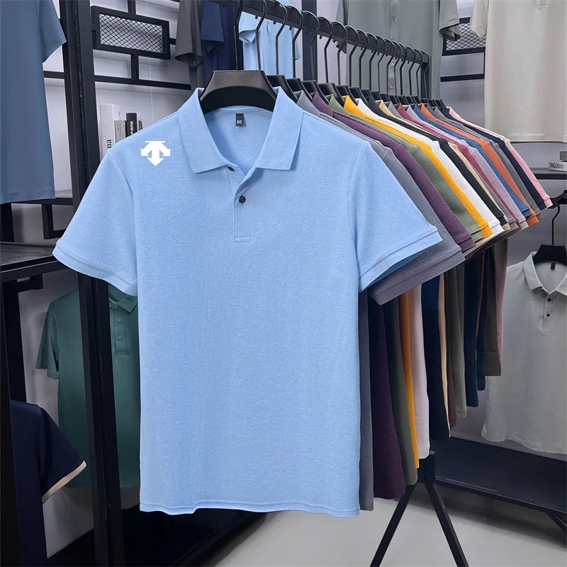 cotton100% men's summer luxury brand polo shirt lapel geometric printing short sleeves t-shirt outdoor leisure men clothing tops