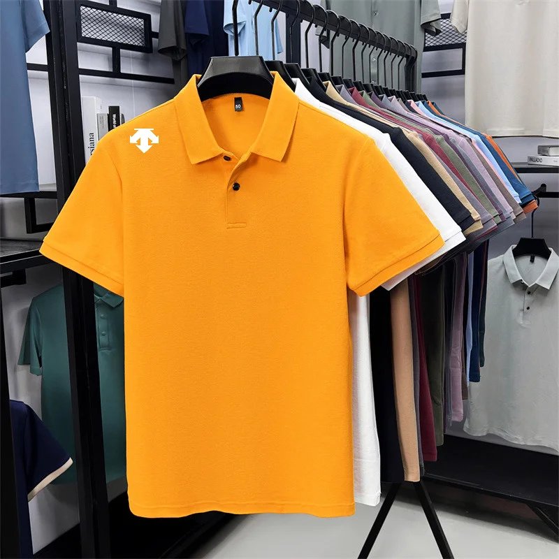 cotton100% men's summer luxury brand polo shirt lapel geometric printing short sleeves t-shirt outdoor leisure men clothing tops