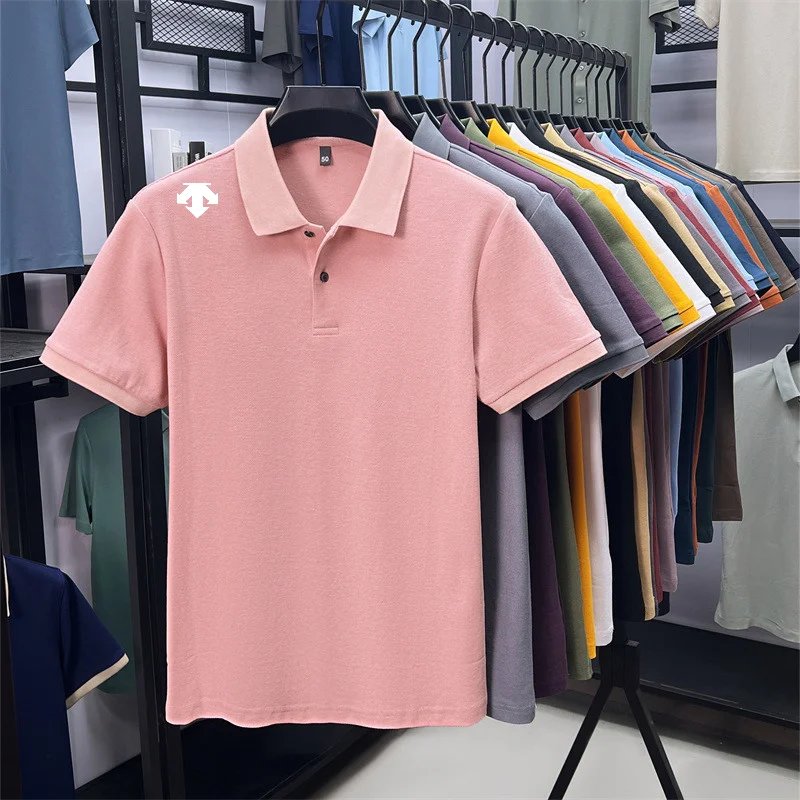 cotton100% men's summer luxury brand polo shirt lapel geometric printing short sleeves t-shirt outdoor leisure men clothing tops
