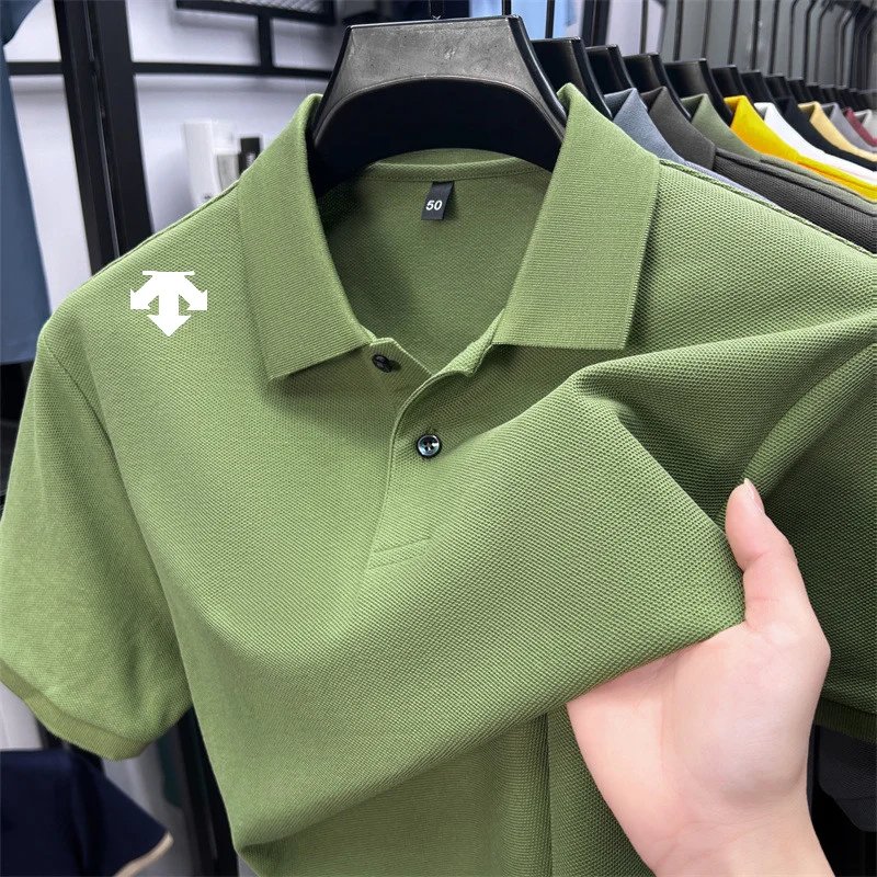 cotton100% men's summer luxury brand polo shirt lapel geometric printing short sleeves t-shirt outdoor leisure men clothing tops