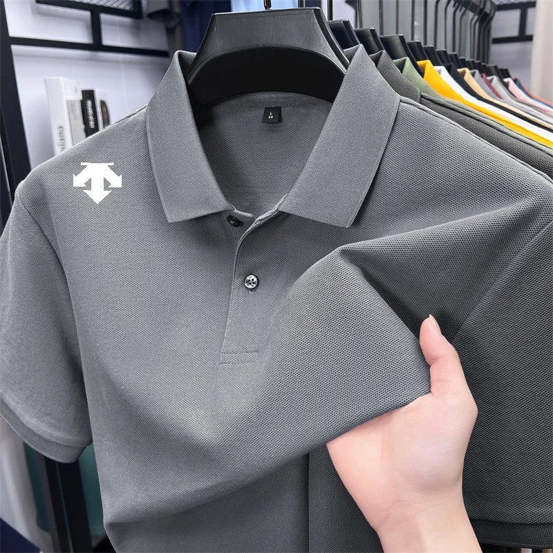 cotton100% men's summer luxury brand polo shirt lapel geometric printing short sleeves t-shirt outdoor leisure men clothing tops