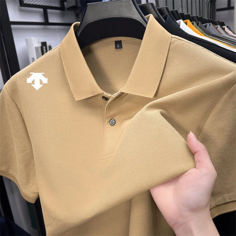 cotton100% men's summer luxury brand polo shirt lapel geometric printing short sleeves t-shirt outdoor leisure men clothing tops