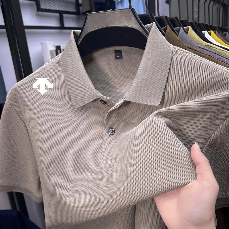 cotton100% men's summer luxury brand polo shirt lapel geometric printing short sleeves t-shirt outdoor leisure men clothing tops
